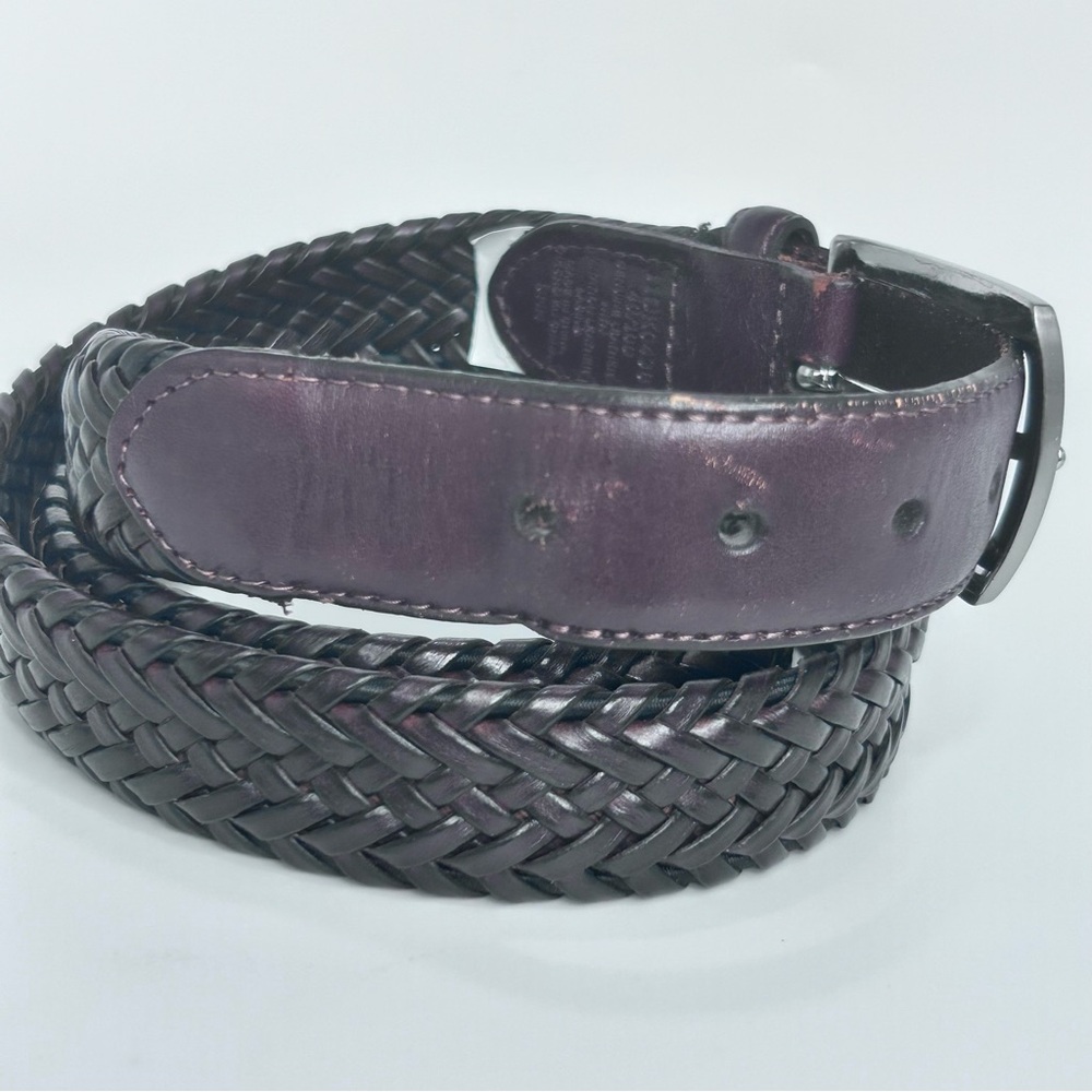 DOCKERS Men’s Braided Genuine Leather Belt Dark Brown Silver Buckle Size 40/100 - Picture 6 of 12